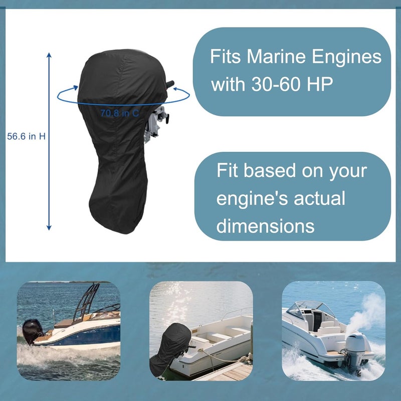 NorthBoat Waterproof Outboard Boat Motor Cover for 30-60HP，70.8 inch C * 56.6 inch H, Heavy Duty, Fade-Resistant, Universal Fit Engine Protection - Image 4